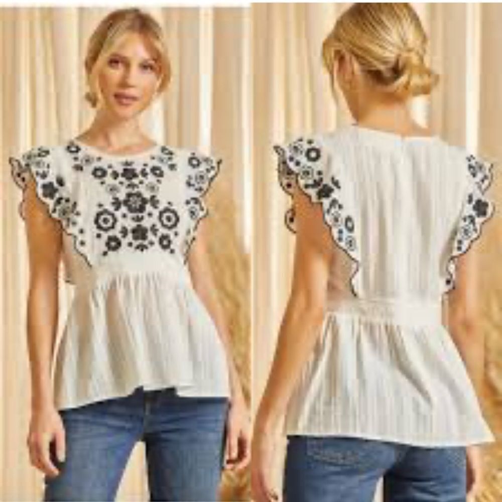 Nwt‎ Savanna Jane S Floral Top Women Embroidered Sleeveless Ruffle Boho Peasant